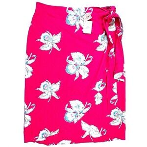 FAHERTY Womens Cotton Floral Print Straight Midi Wrap‎ Skirt Pink Size XL